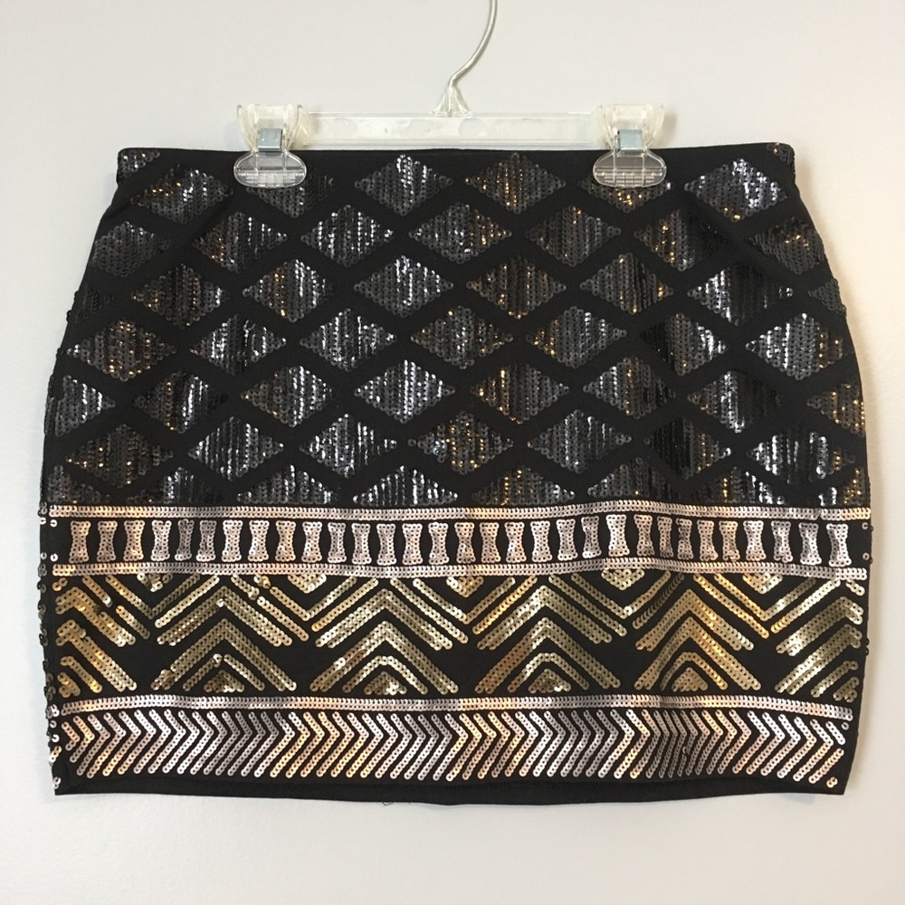 Express Black and Gold Sequin Mini Skirt